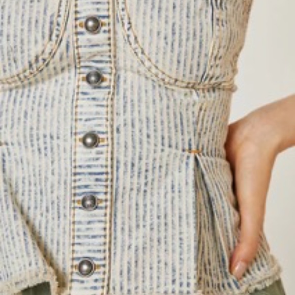 Anthropologie Striped Button-Down Blouse - Cream and Blue - Picture 6 of 7